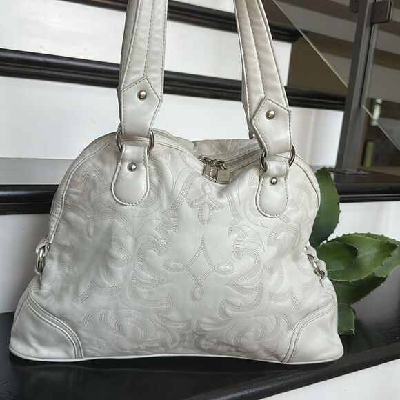 Donald J Pliner Genuine Leather Shoulder Purse Stitched Design Elegant Tote - Picture 1 of 13